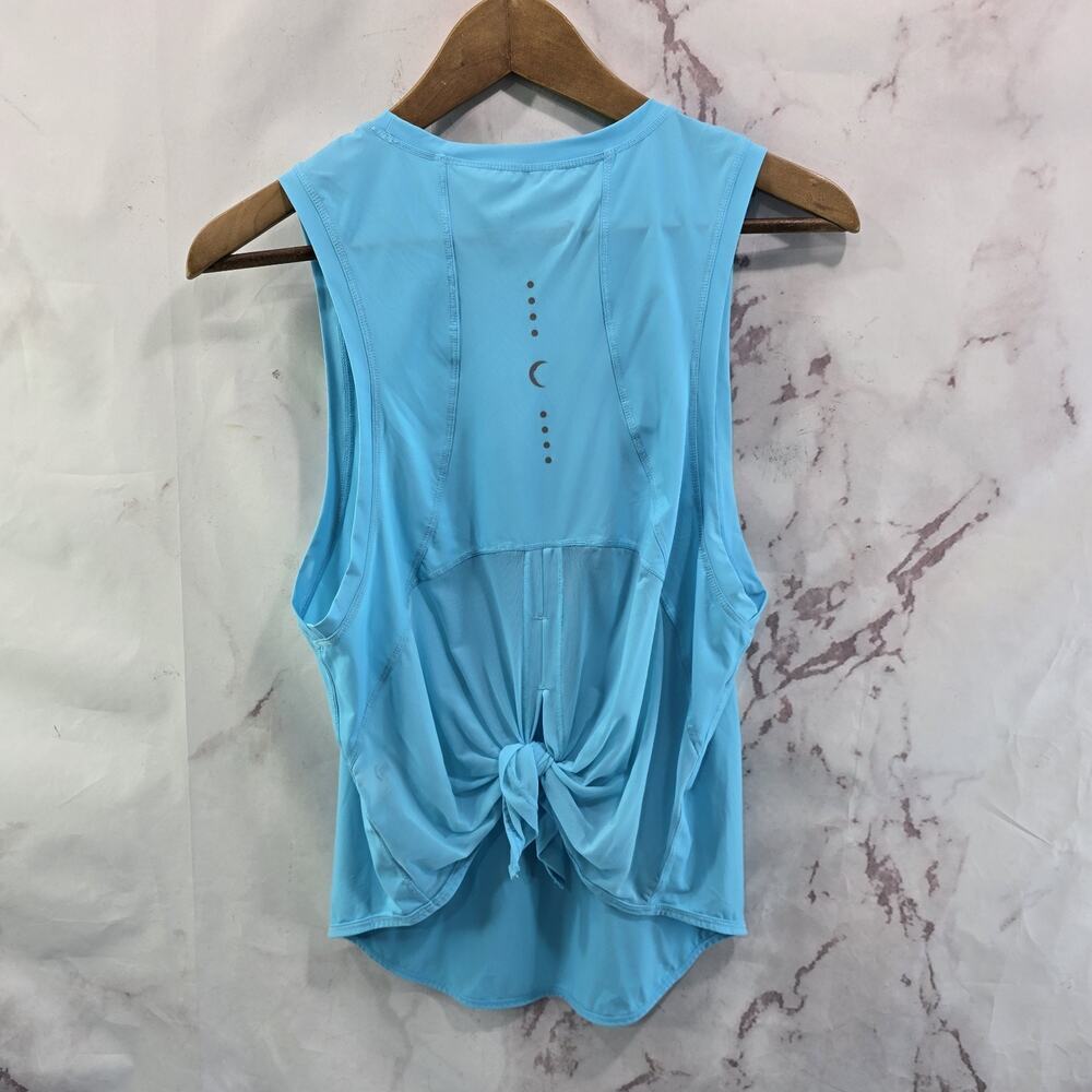 Zyia Active Tank Top Womens Medium Blue Twist Knot Mesh Panel Open Back